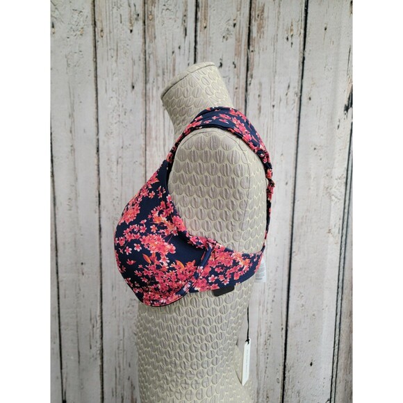 * Women's XL We Wore What Pink Navy Flower Bikini Top Swimsuit Retro Suit NEW WT - Picture 3 of 8